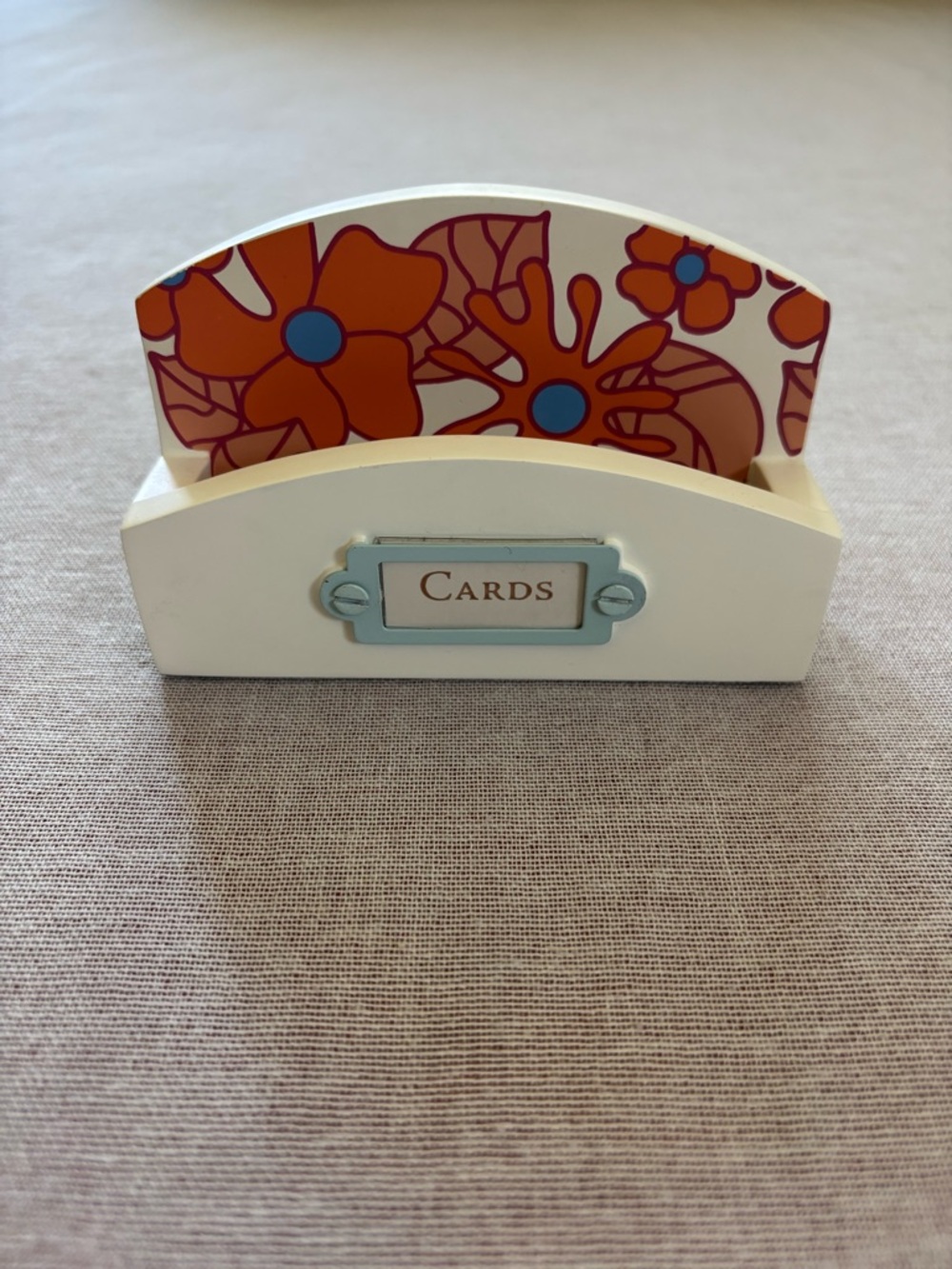 Russ Berrie Retro Cream and Orange Floral Card Holder